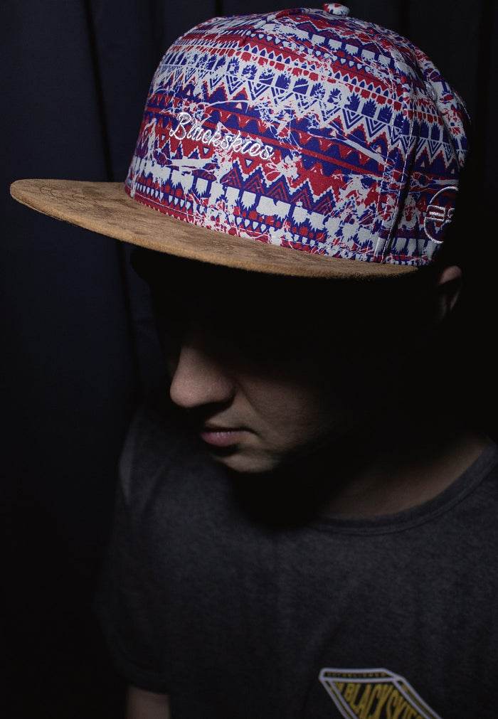 Blackskies-Quetzalcoatl-Snapback-Cap-Aztec-Suede-Model