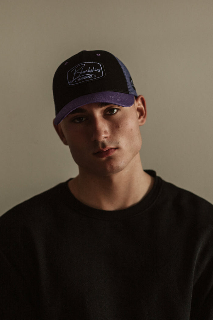 Blackskies-Race-Baseball-Cap-Trucker-Mesh-Mens-Womens-Lilac-Black-Model