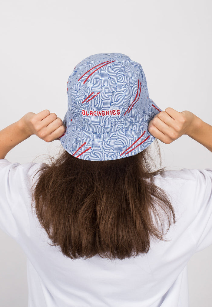 Blackskies-Ramen-Bucket-Hat-Blue-Cat-Top-Japanese-Noodles-Food-Female-Back