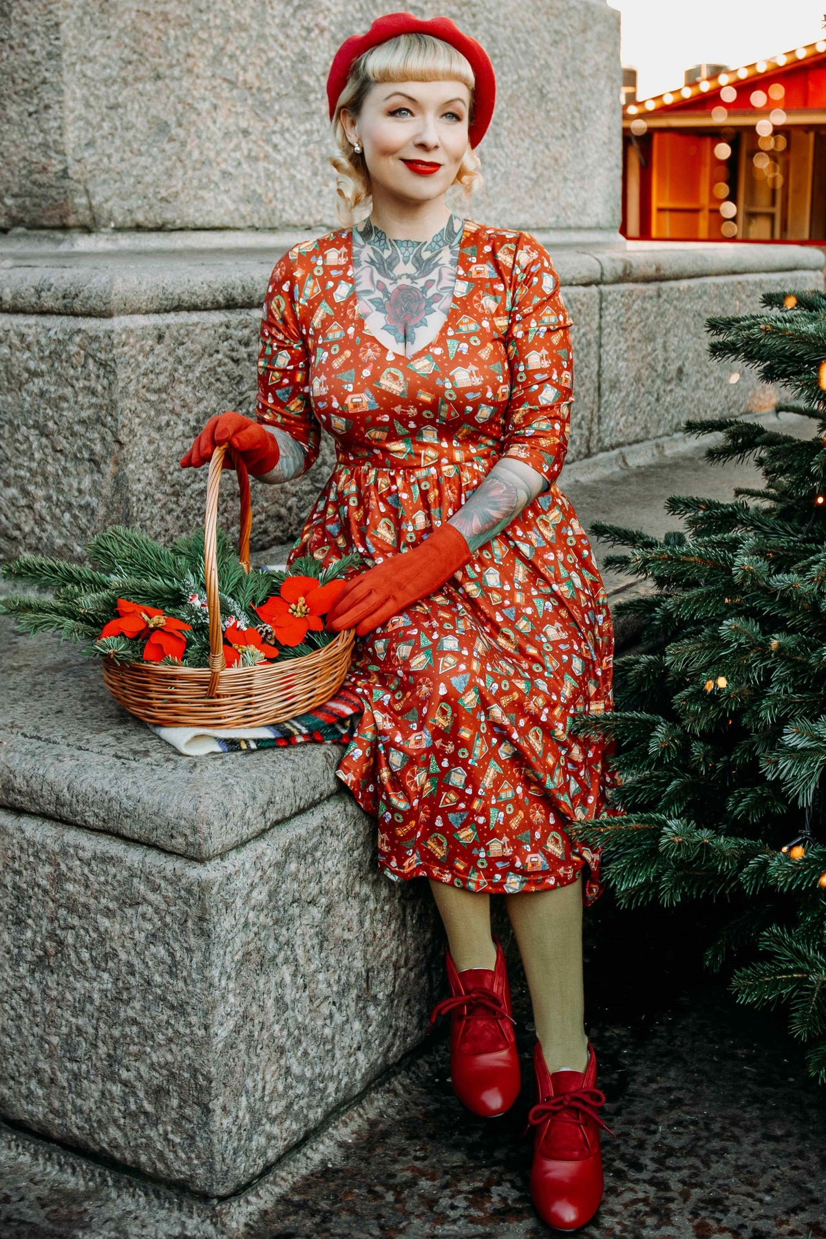 Billie Red Christmas Fair Long Sleeved Dress