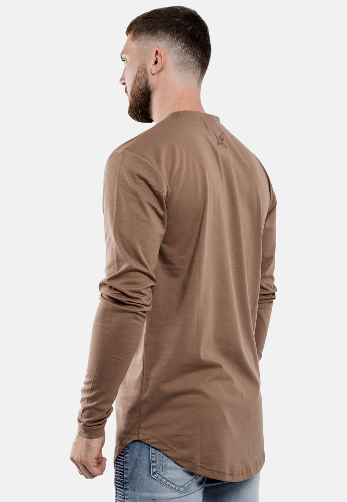Oversize-Round-Longline-Longsleeve-T-Shirt-Brown-Side