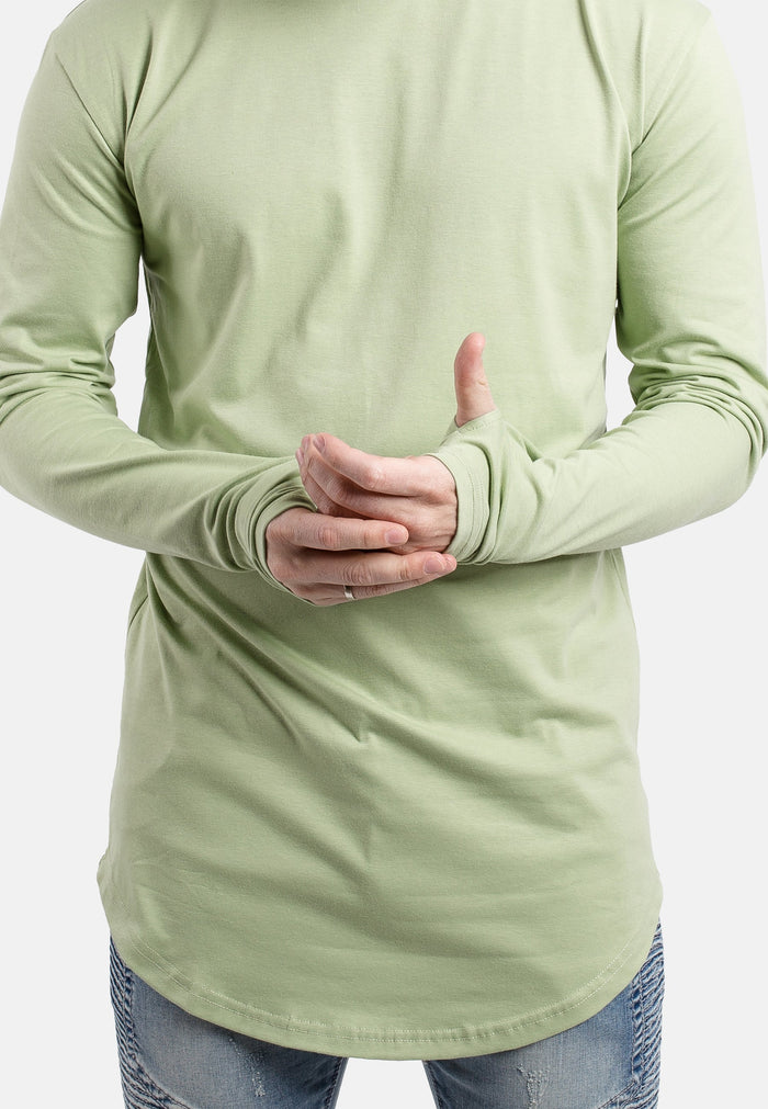 Blackskies-Round-Long-Sleeve-Longline-T-Shirt-Sage-Green-Thumbholes