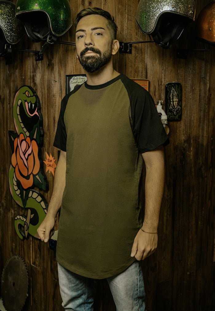 Blackskies-Baseball-Short-Sleeve-T-Shirt-Olive-Black-Longline-Tee