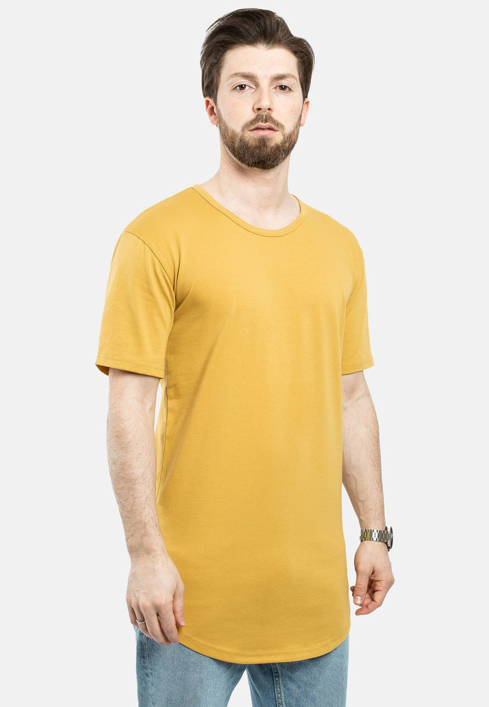 Blackskies-Round-Longline-T-Shirt-Mustard-Mens-Curved-TeeSide