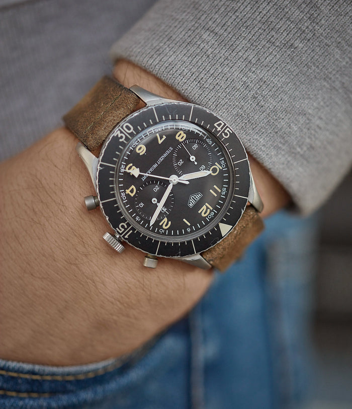 Buy rugged suede quality watch strap in safari khaki brown from A Collected Man London, in short or regular lengths. We are proud to offer these hand-crafted watch straps, thoughtfully made in Europe, to suit your watch. Available to order online for worldwide delivery.