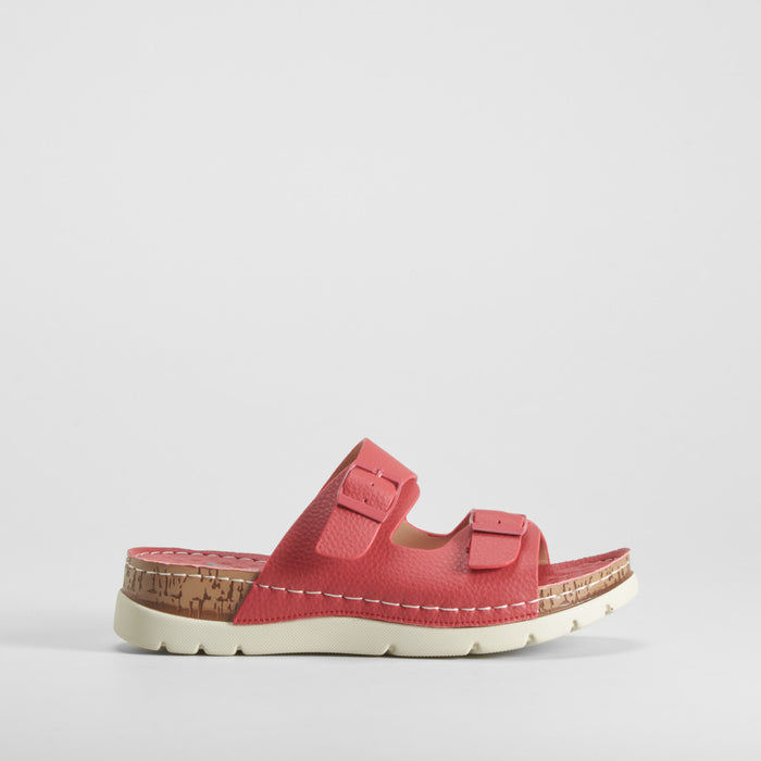 Sandalia bio dos hebillas piel roja COMFEET