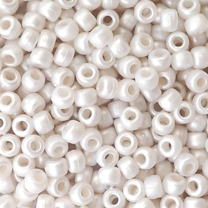 Satin Matte Bridal White Pearl Plastic Pony Beads, 6x9mm, 500 beads