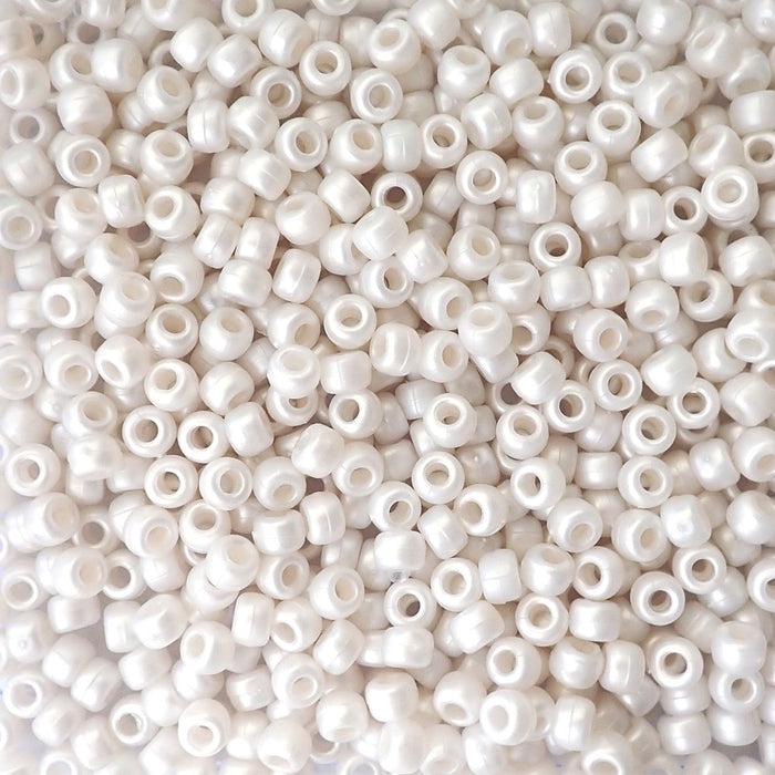 Satin Matte Bridal White Pearl Plastic Pony Beads, 6x9mm, 500 beads