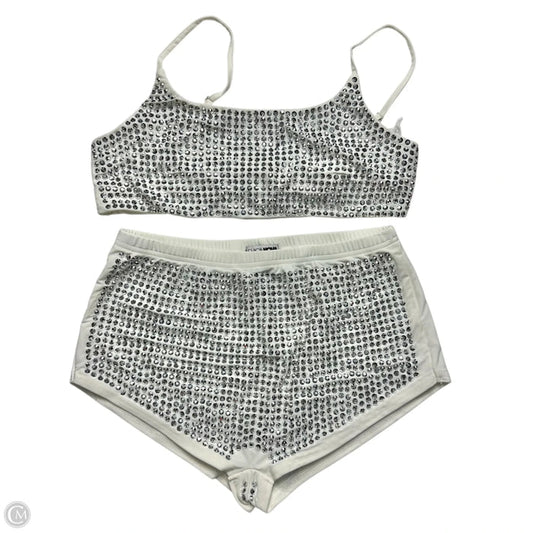 Shorts Set By Fashion Nova In Silver & White, Size: L