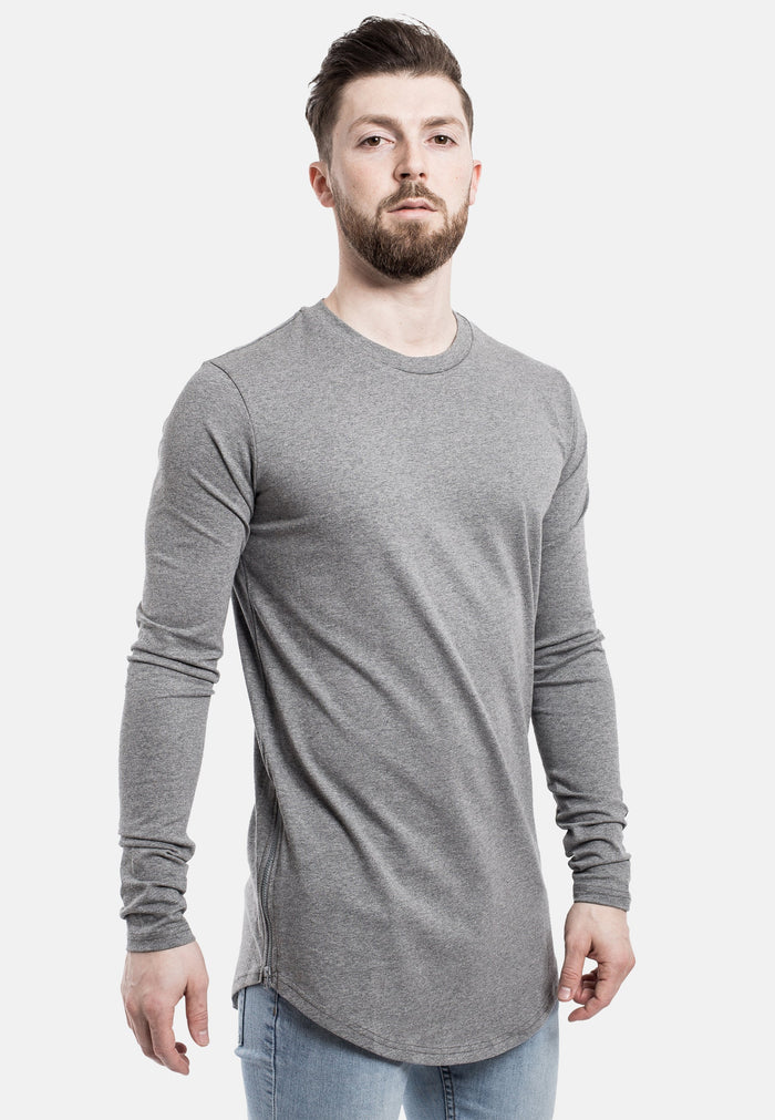 Blackskies-Side-Zip-Longline-Long-Sleeve-T-Shirt-Grey-Curved-Hem-Model