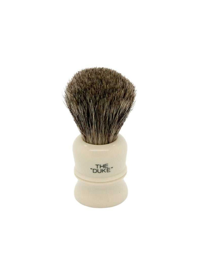 Back view of Simpson Duke D2 Pure Badger shaving brush with logo