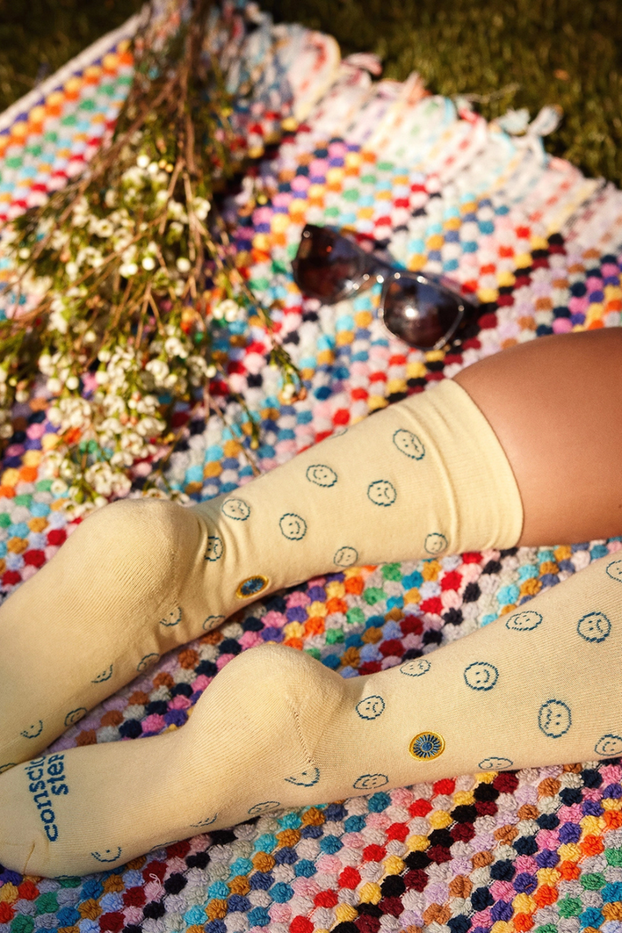 Conscious-Step-Socks-that-Support-Mental-Health-Yellow-Smiley-Faces