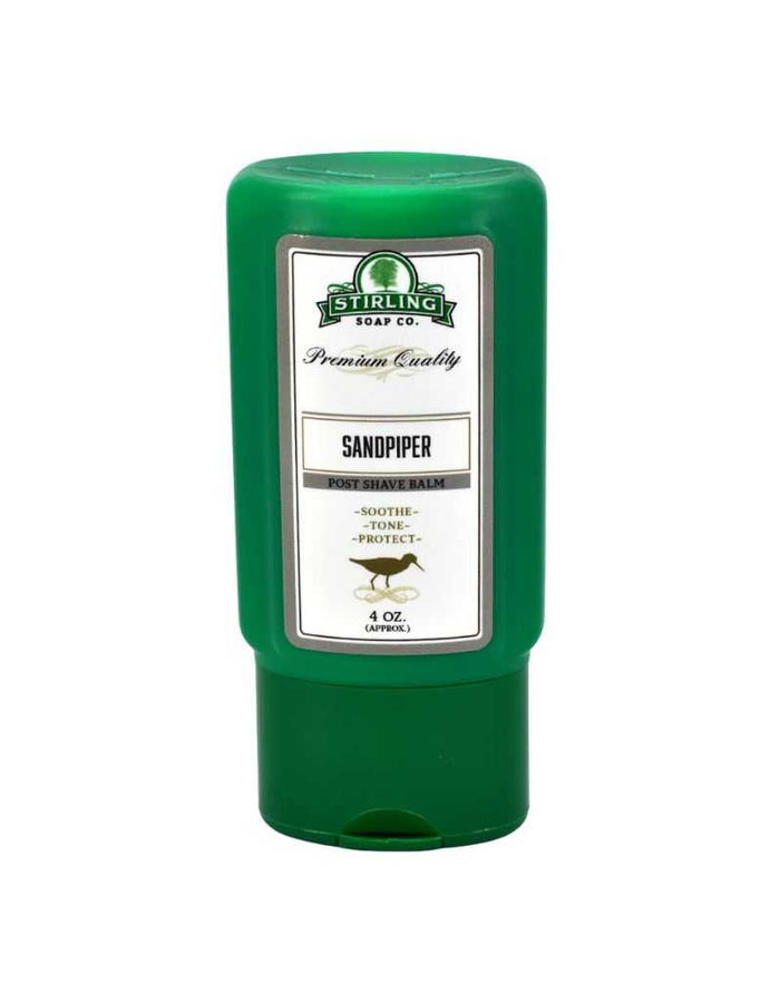 Sandpiper Post-Shave Balm green bottle for aftershave grooming