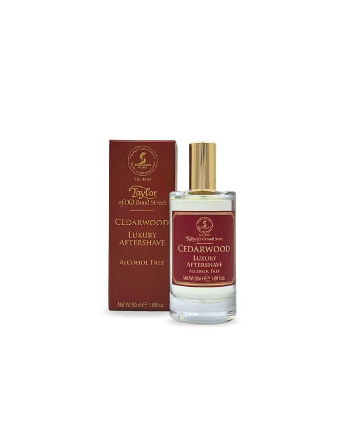 Taylor of Old Bond Street Cedarwood Aftershave bottle with packaging, luxury grooming product