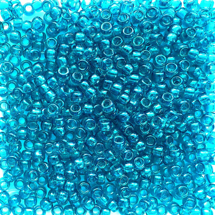 Teal Blue Transparent Plastic Pony Beads, 6x9mm, 500 beads
