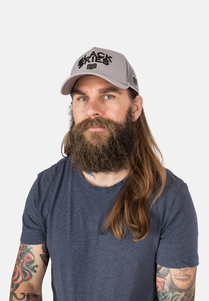 Blackskies-Team-Baseball-Cap-Grey-Black-Model-2