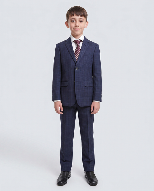 T.o. Slim Fit Blue Plaid Two Button Boys Suit - The Suit Depot