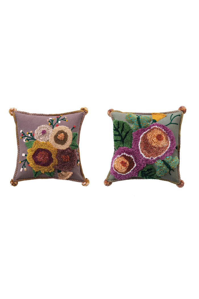 Creative-Co-Op-Tufted-Florals-Cotton-Pillow