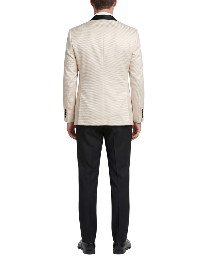 Vitali Mens Champagne Textured Slim Fit Peak Lapel 3 Piece Tuxedo Suit - The Suit Depot
