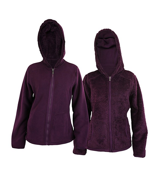 Weatherproof Women's Reversible Full Zip Hooded Polar Fleece&Faux Fur Jacket, Color Options