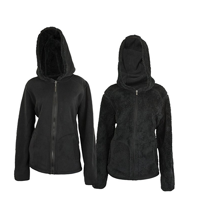 Weatherproof Women's Reversible Full Zip Hooded Polar Fleece&Faux Fur Jacket, Color Options