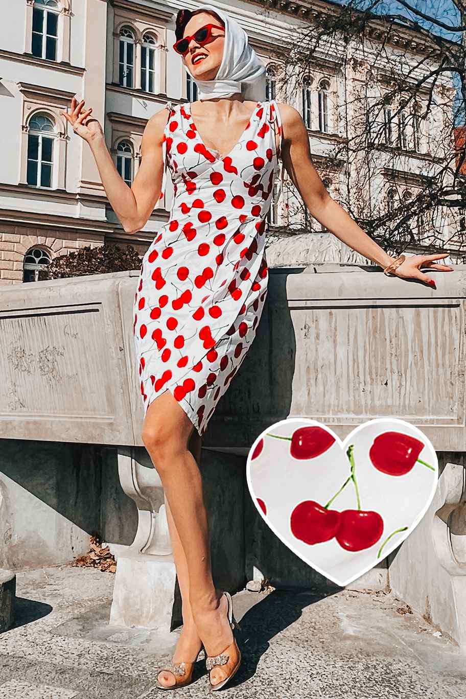 Marilyn White Cherry Wiggle Dress