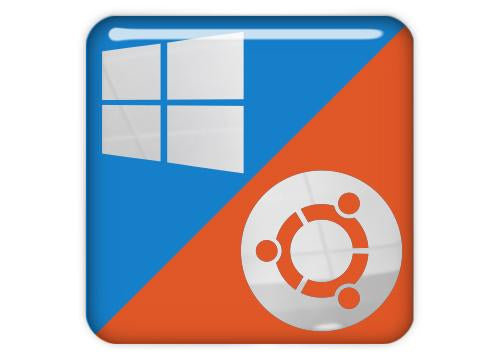 Windows Ubuntu Linux Dual Boot 1"x1" Chrome Effect Domed Case Badge / Sticker Logo