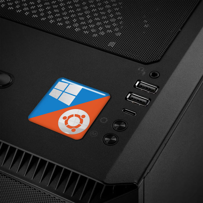 Windows Ubuntu Linux Dual Boot 1"x1" Chrome Effect Domed Case Badge / Sticker Logo