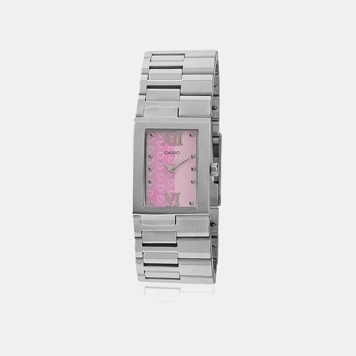 Women Quartz Pink Dial Analog Stainless Steel Watch A662